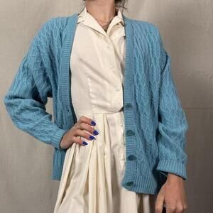 Vintage Pendleton Cable Knit Cardigan – Wool & Angora – Made in USA